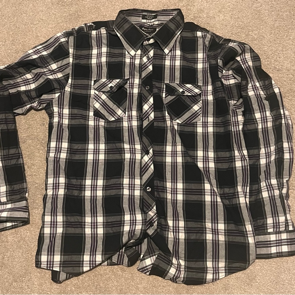 Eighty Eight Mens Black White Plaid Long Sleeve Button‎ Up Shirt XXL